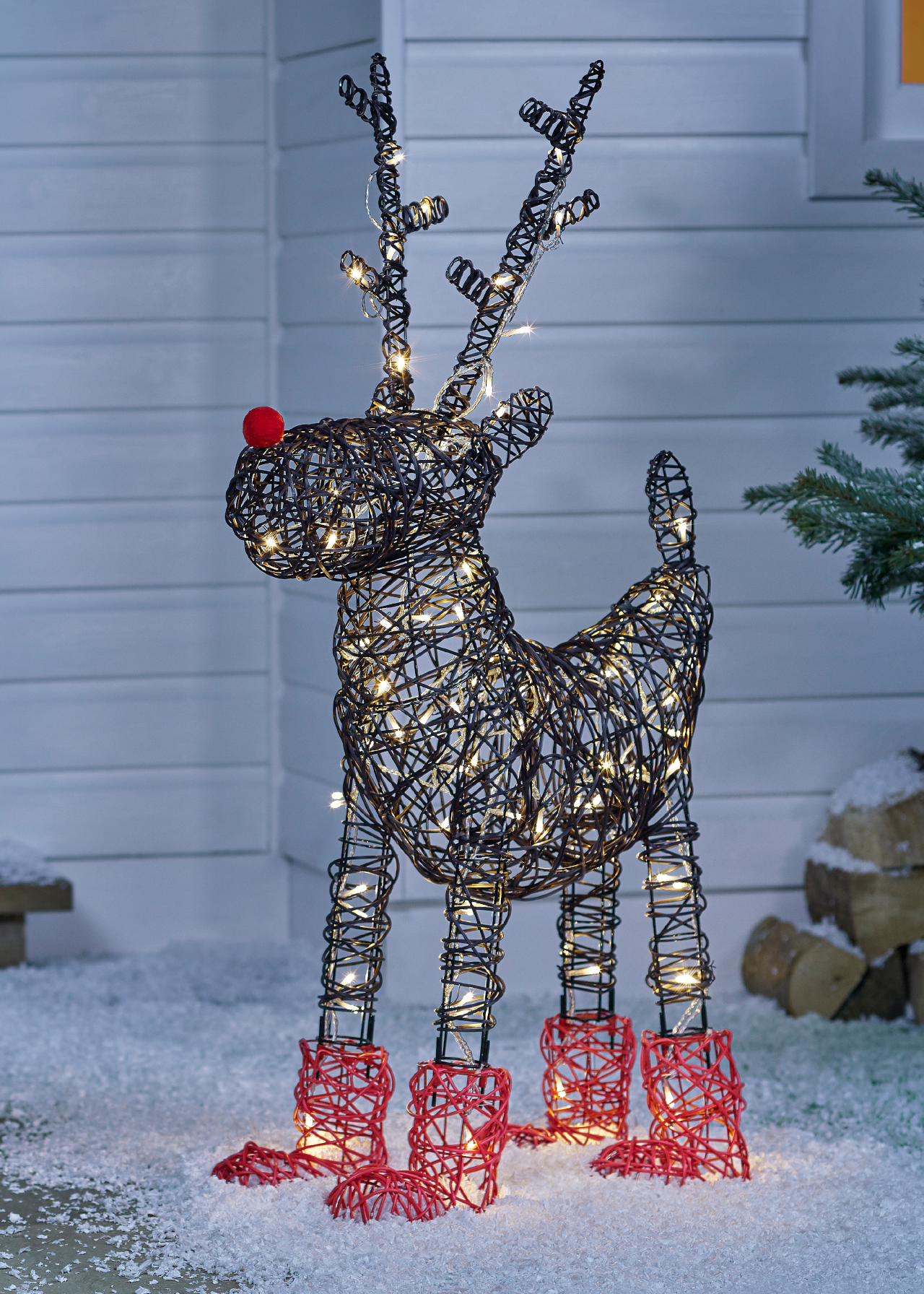 Rattan Style Reindeer Multi-function Outdoor LED Light 80cm