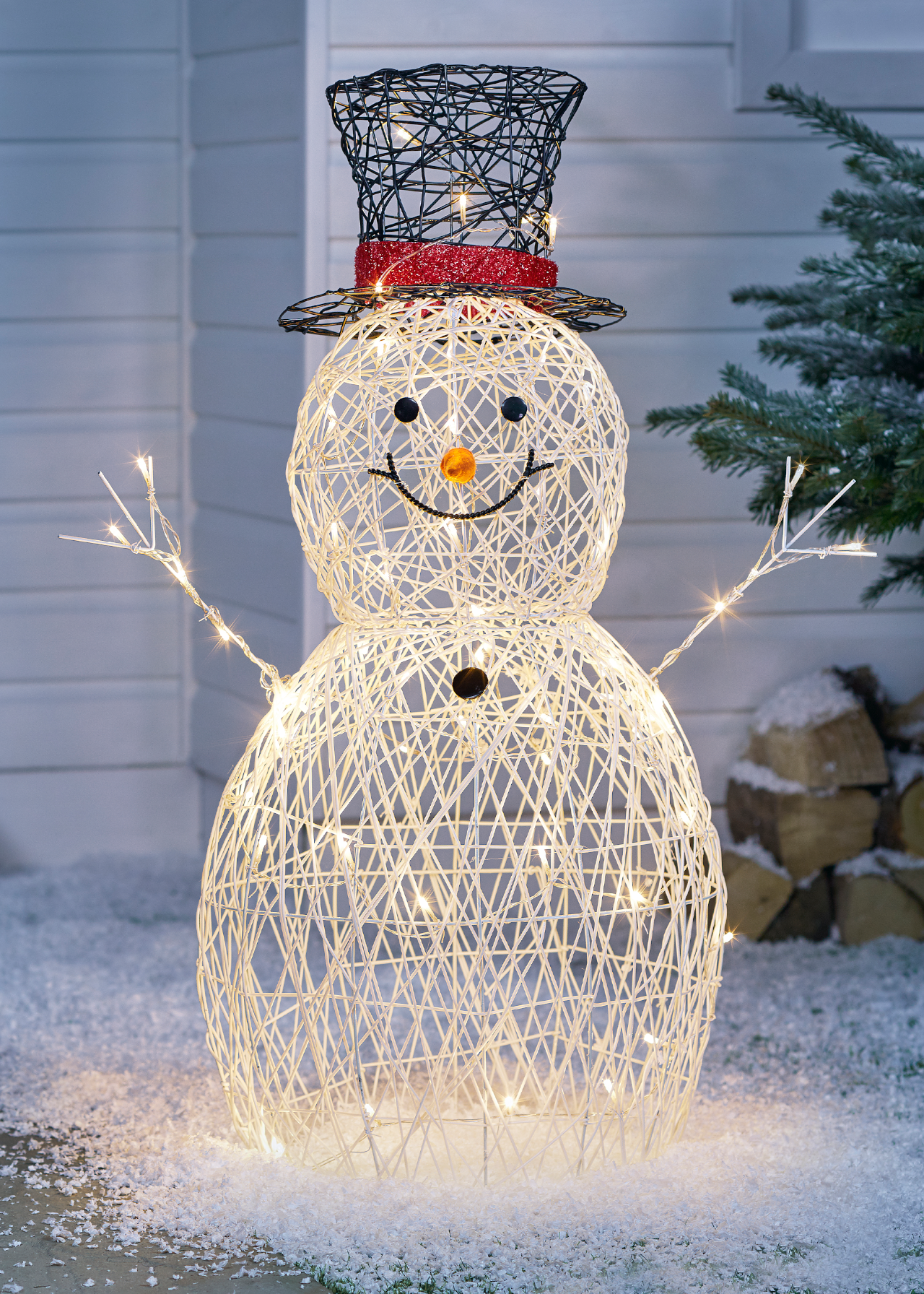 Rattan Style Snowman Multi-function Outdoor LED Light 90cm
