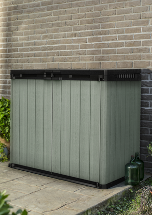 Keter Darwin 1150L Outdoor Storage Box - Ashwood Brown, Lockable Bin Store & Garden Shed