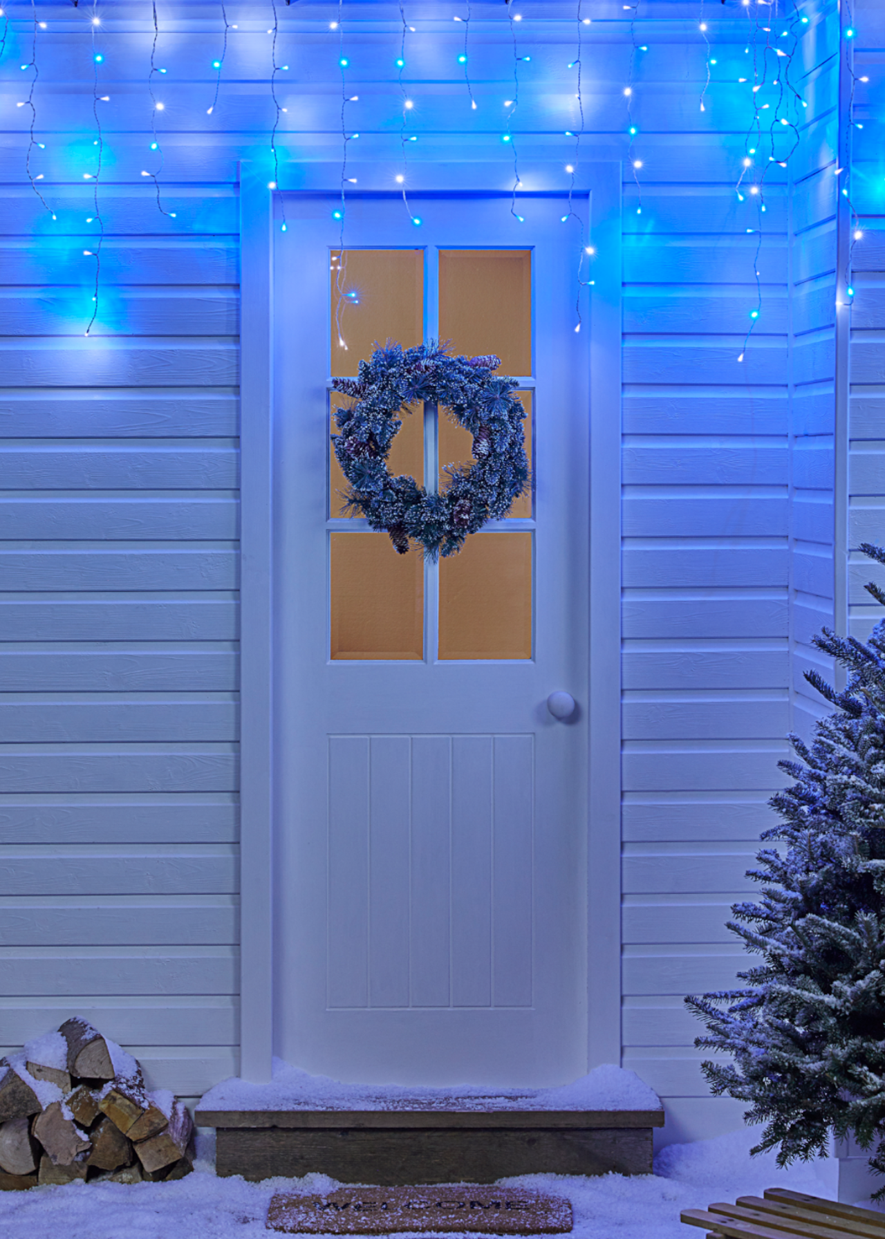 480 LED Bright White & Blue Icicle String Lights 10.7m