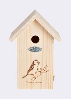 Wooden Bird House With Blue Tit Silhouette