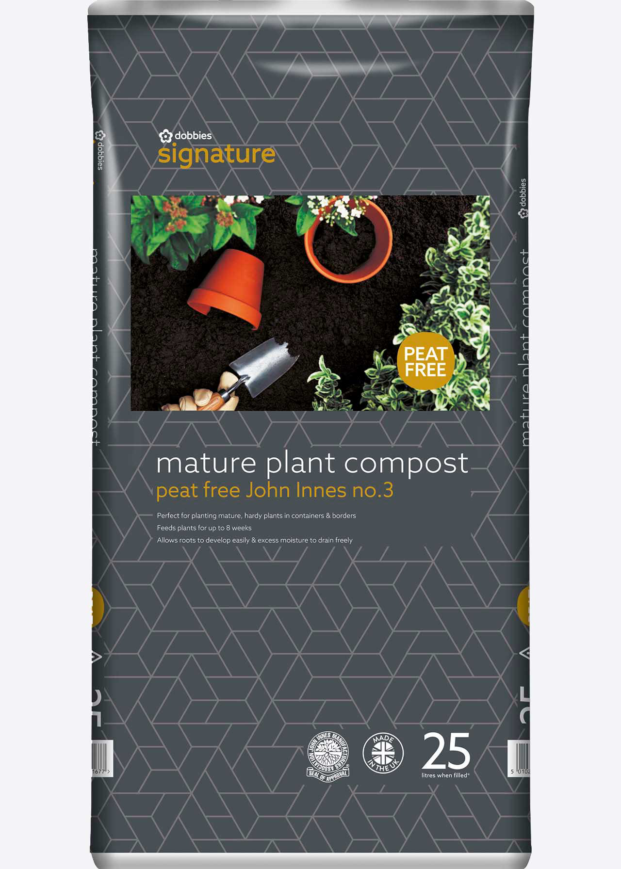 25L Dobbies Peat Free No 3 Mature Plant Compost +JI