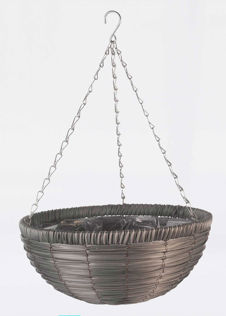 14in Slate Faux Rattan Hanging Basket