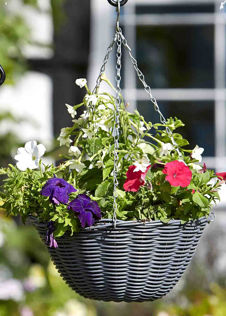 14in Slate Faux Rattan Hanging Basket