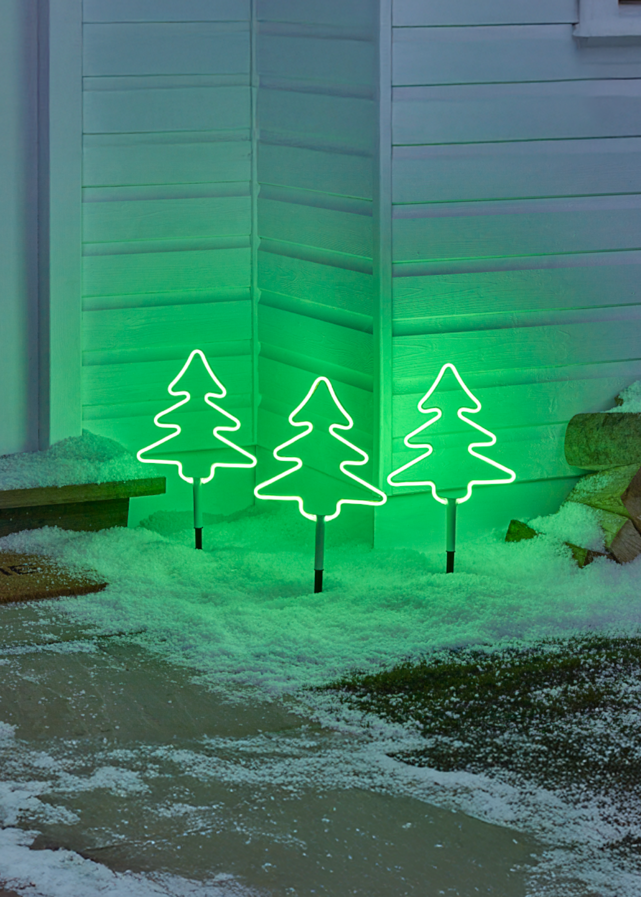 Set Of 3 Neon Tree Stake Lights
