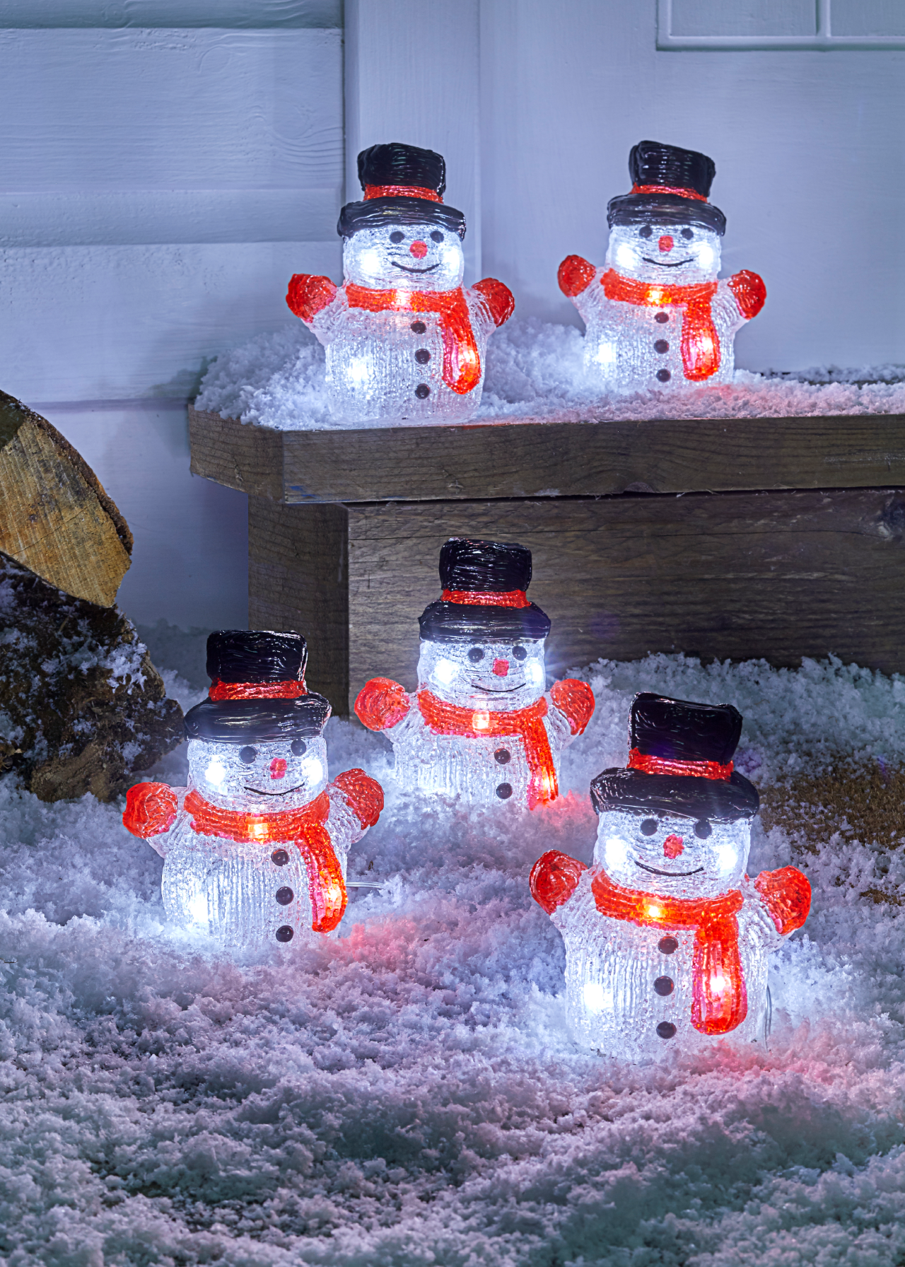 Set Of 5 Acrylic Snowmen Lights