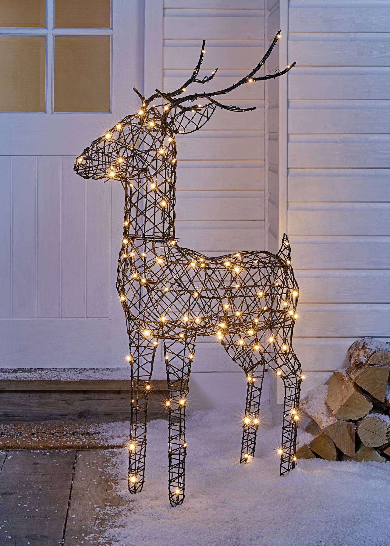 Black Rattan Standing Reindeer Light 1.3m