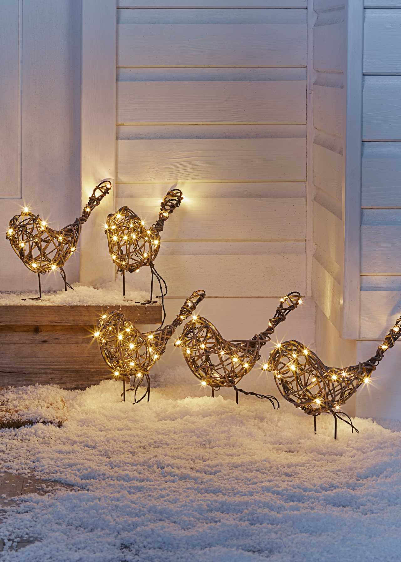 Set Of 5 Brown Rattan Bird Lights