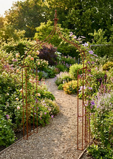 Flower Ogee Bare Metal Garden Arch With Ground Spikes