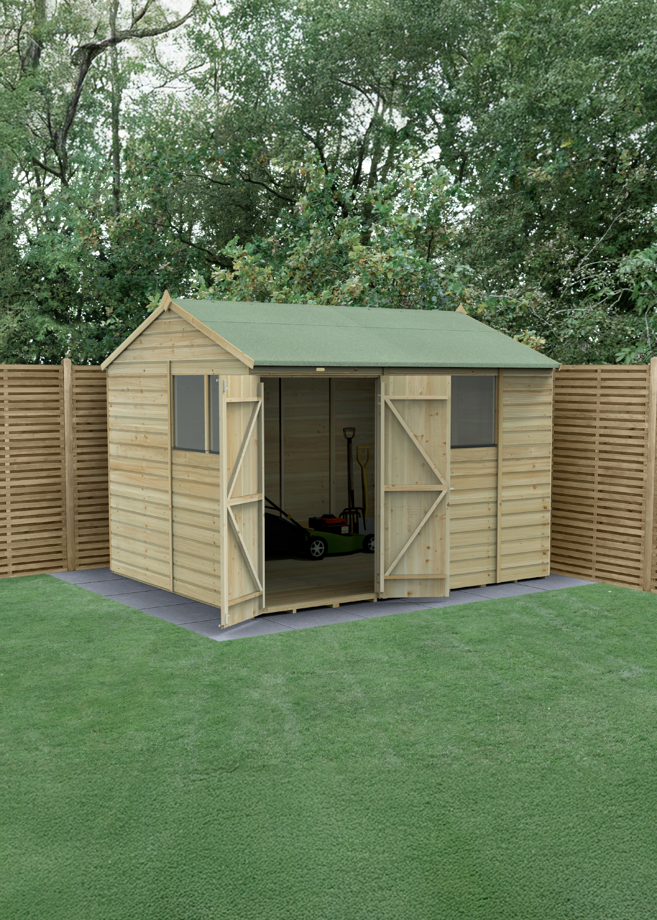 Beckwood 10x8 Reverse Apex Shed With Double Door & 4 Windows