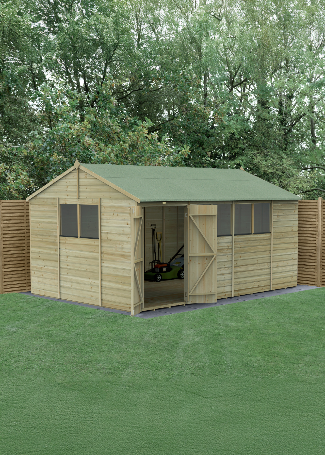 Beckwood 15x10 Reverse Apex Shed With Double Door 6 Windows