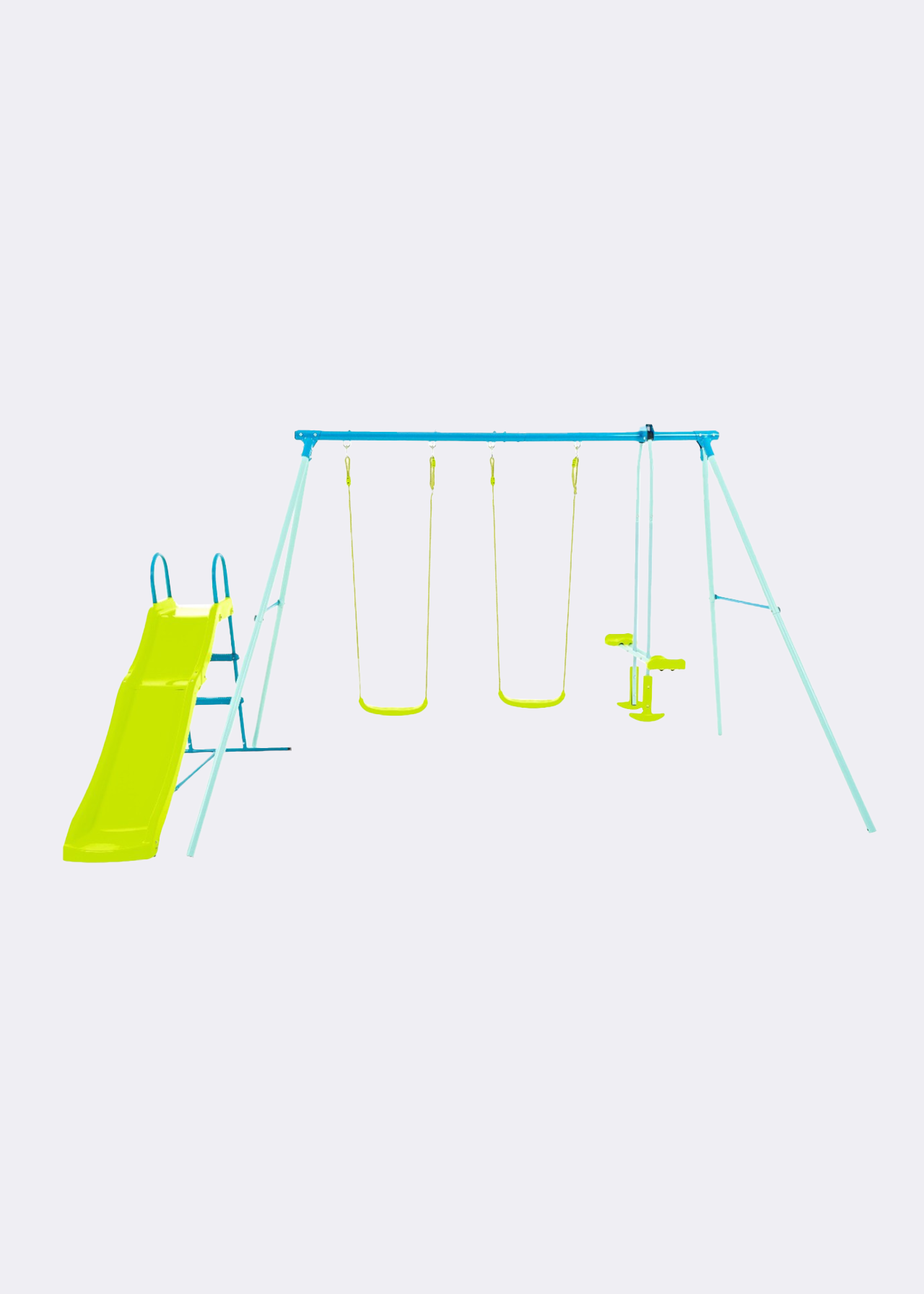 Metal Double Swing Set With Glider & Slide