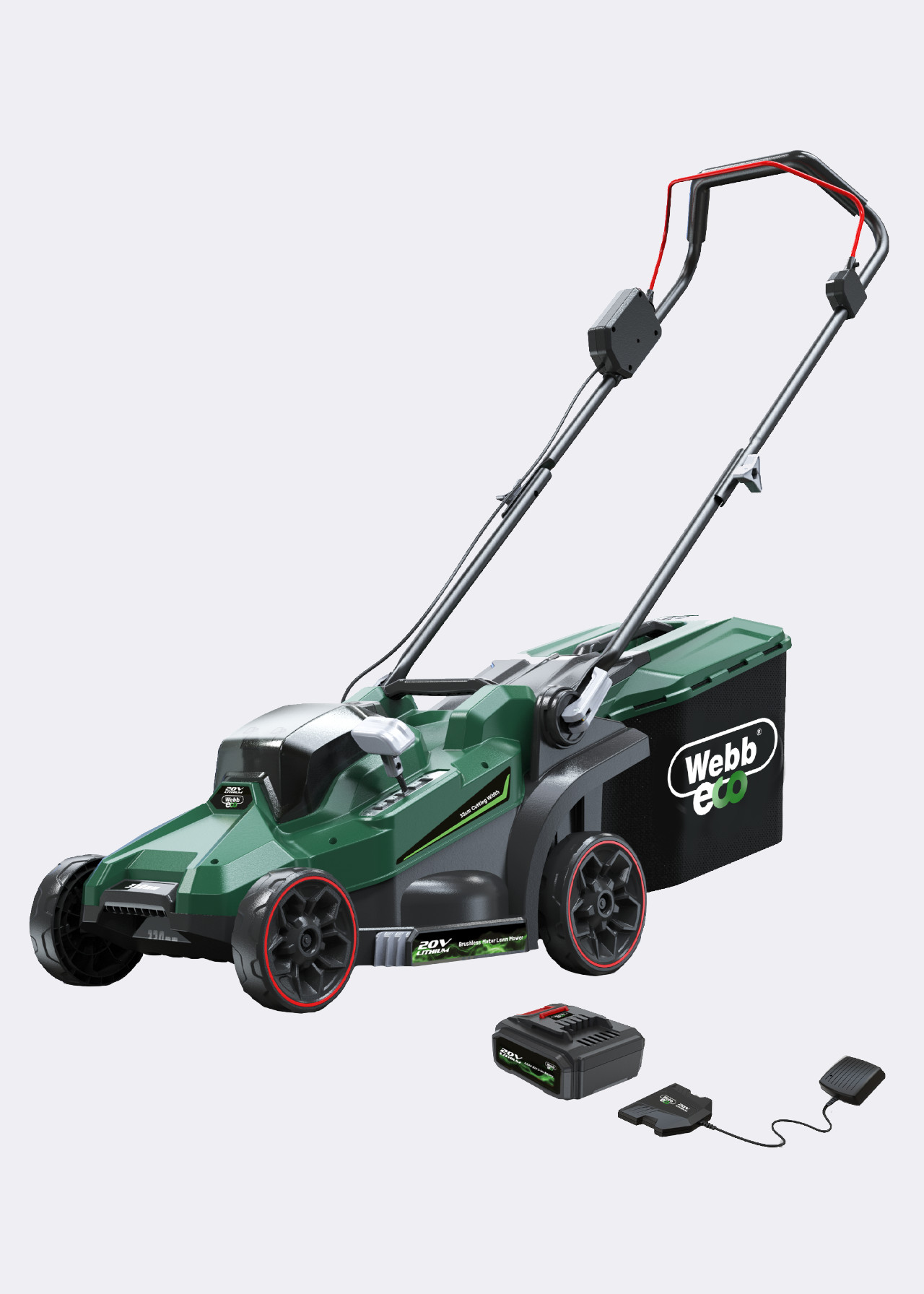 Webb 20V 33cm Cordless Lawnmower with Battery & Charger