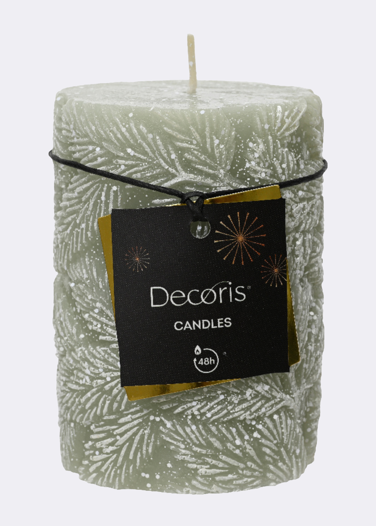 Snowy Pillar Candle Light Green