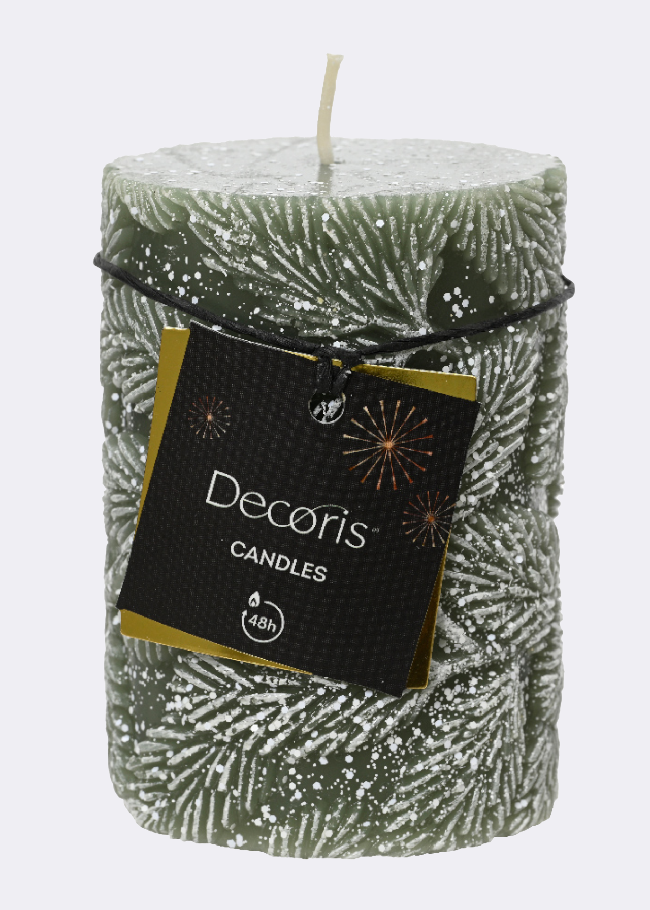 Snowy Pillar Candle Dark Green