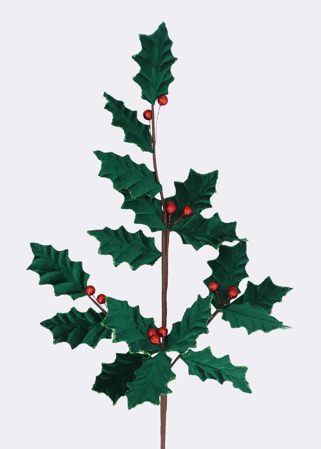 Green Velvet Holly With Red Glitter Spray