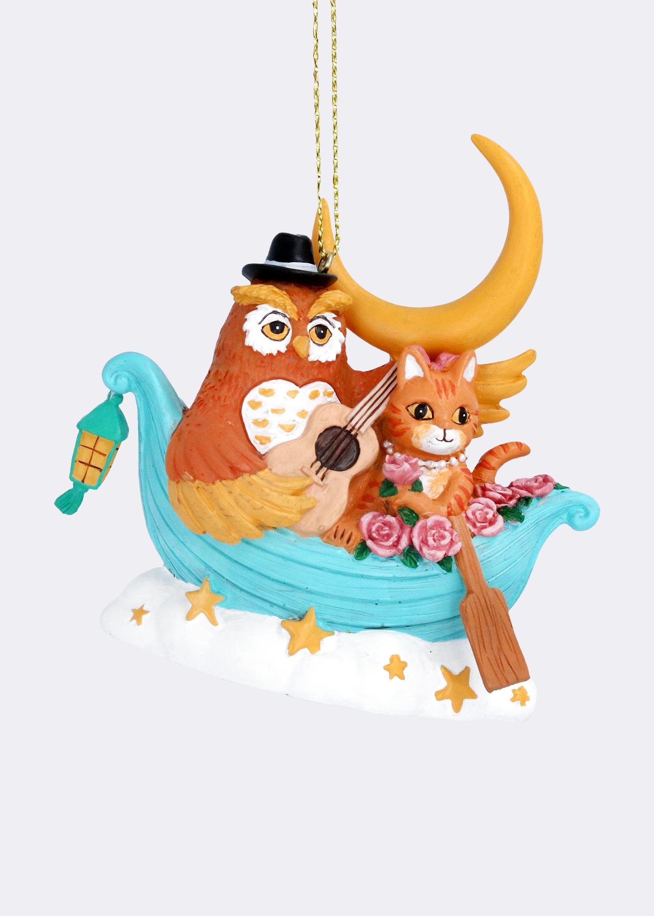 Owl & Pussycat In Boat Resin Decoration