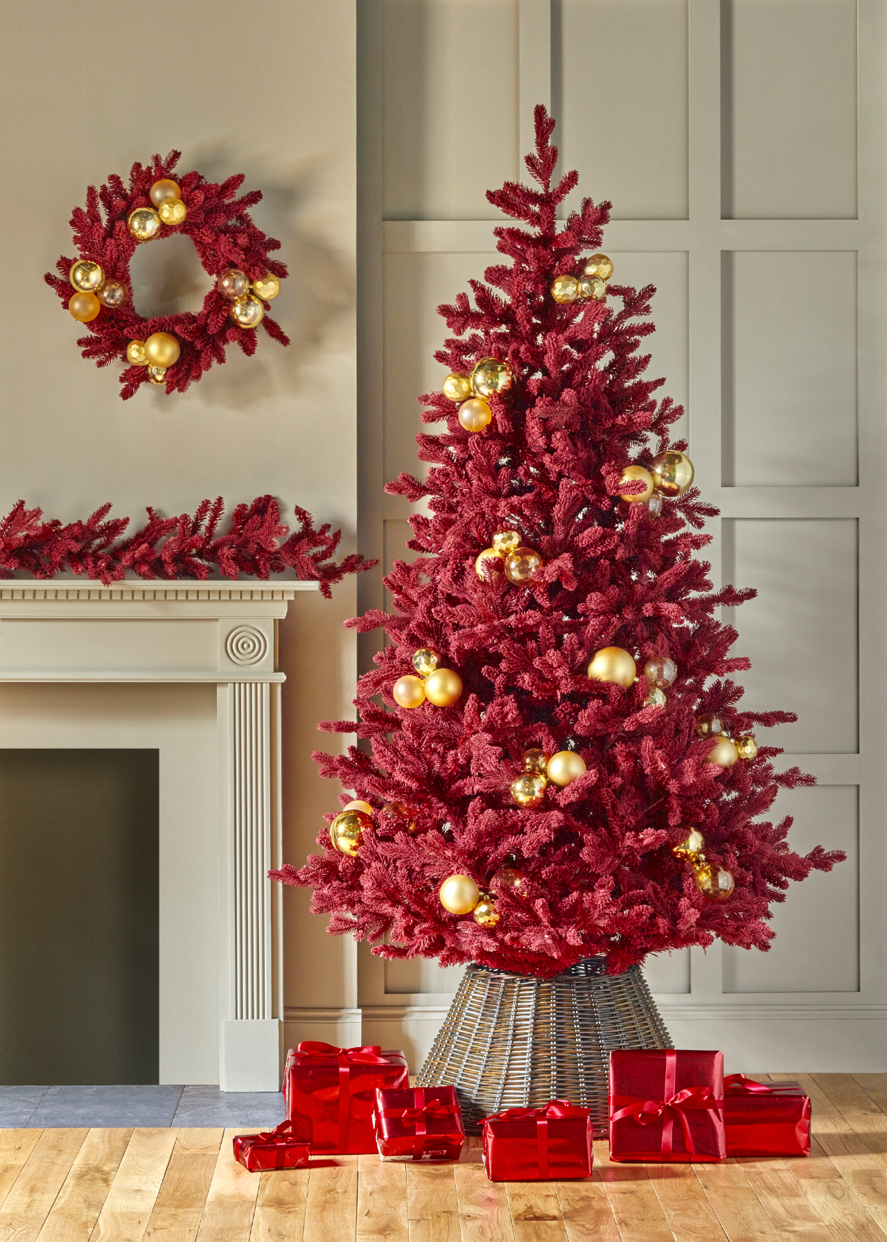 7ft Burgundy Fir Flock Artificial Christmas Tree