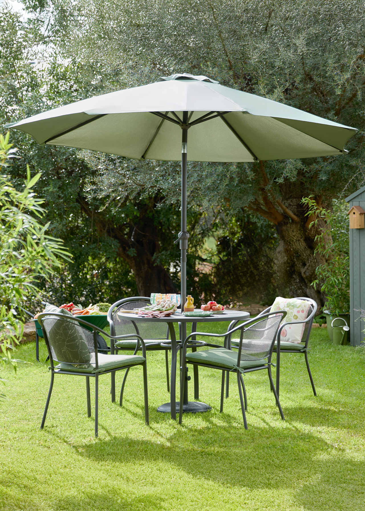 Lisbon 4 Seater Outdoor Dining Set with Parasol Green