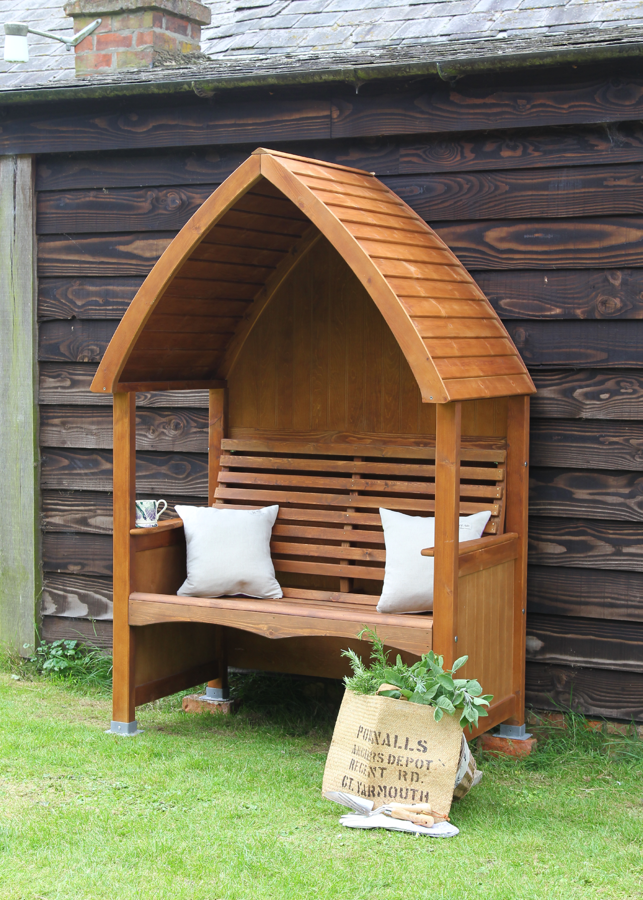 Teak Effect Cottage Arbour