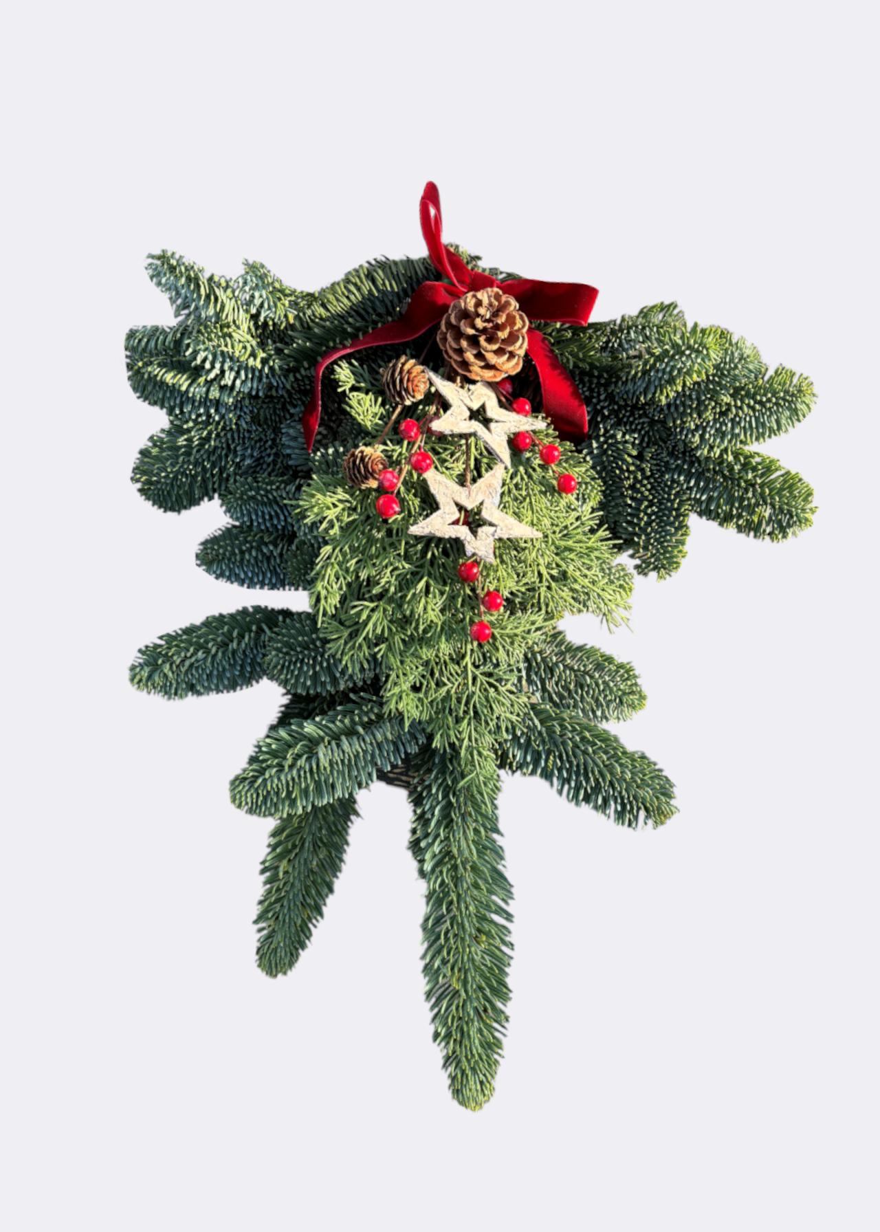 Fresh Foliage Door Hanger with Red Ribbon