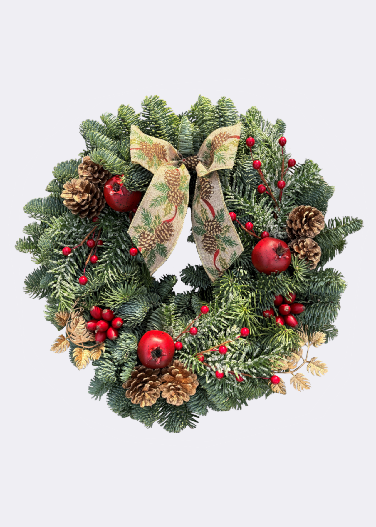 Fresh Foliage Wreath with Cones and Berries 12 inch