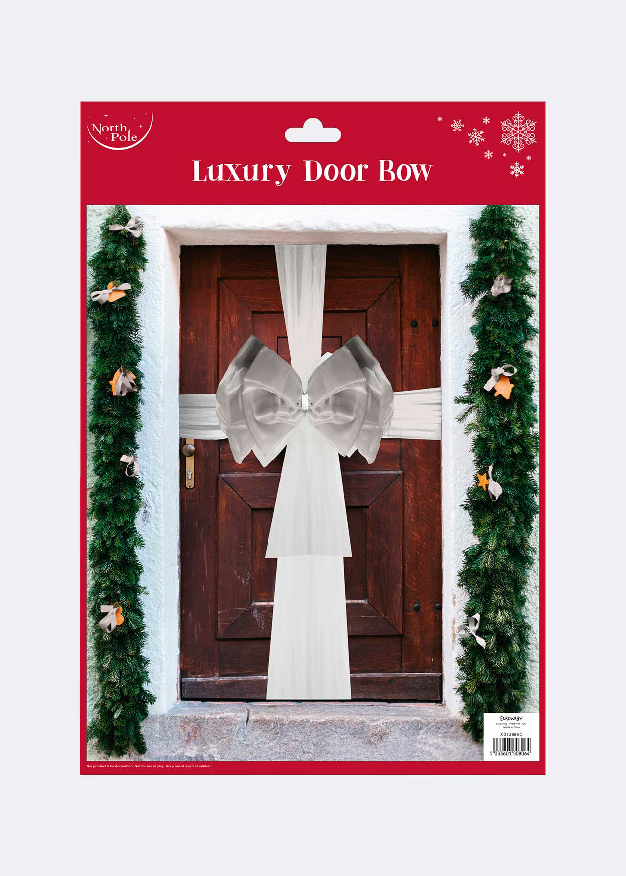 White & Silver Christmas Door Bow