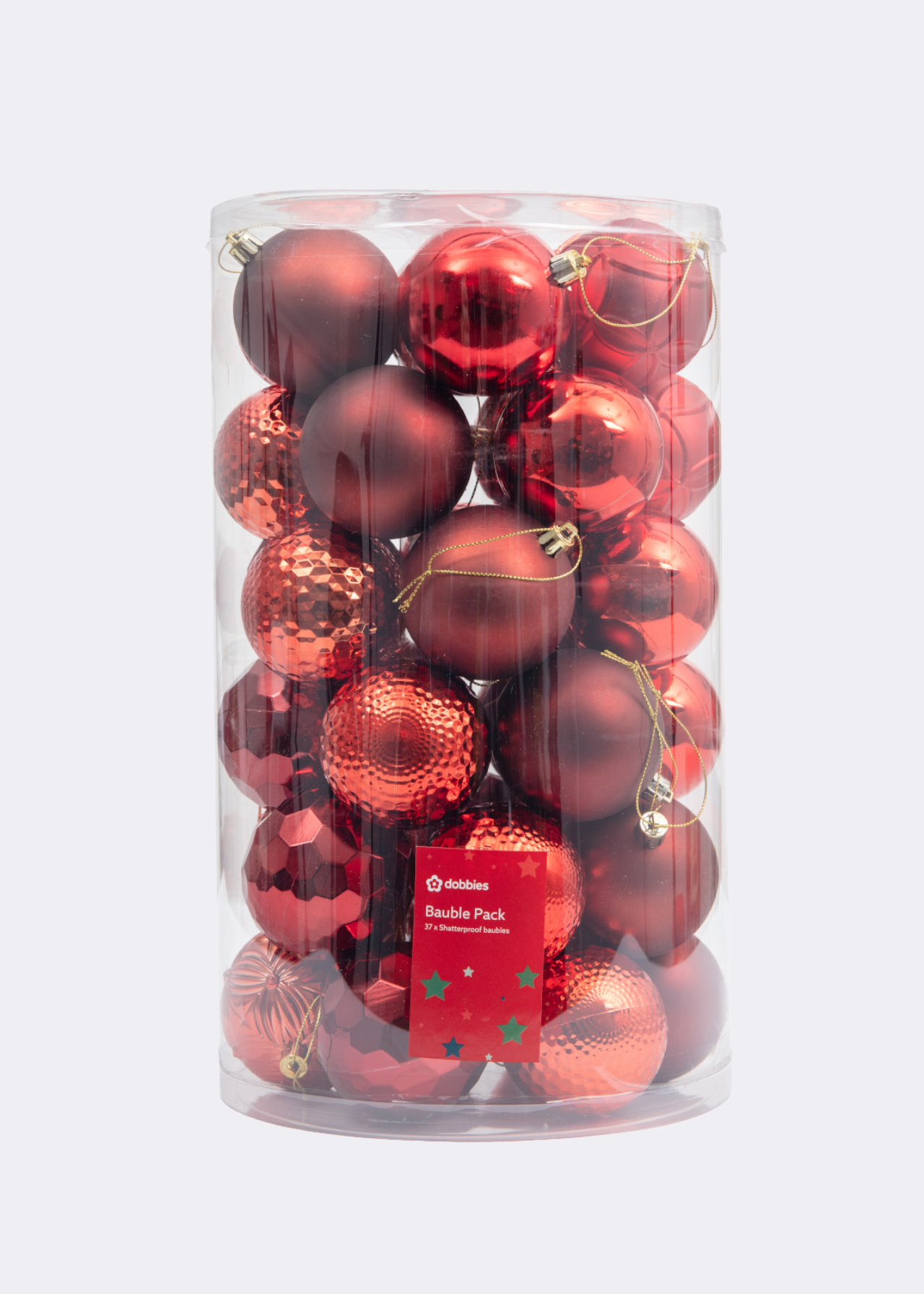 Pack Of 37 Shatterproof Mixed Baubles Red