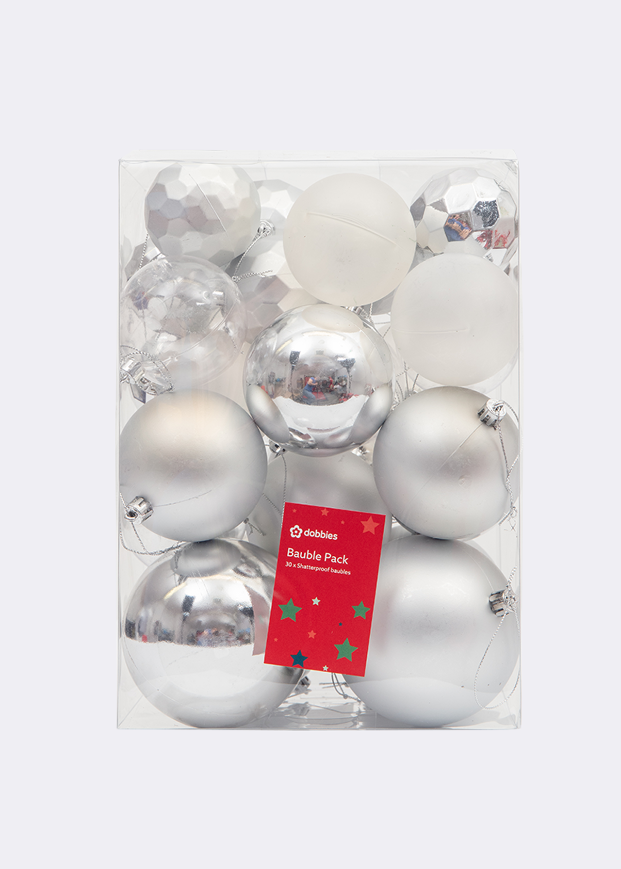 Pack Of 30 Mixed Silver Baubles
