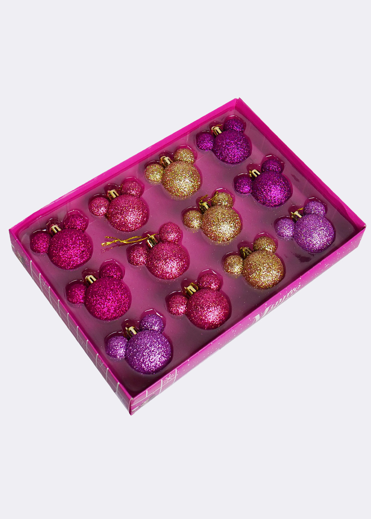 Pack of 12 Disney Mickey Mouse Mini Ear Baubles Pink