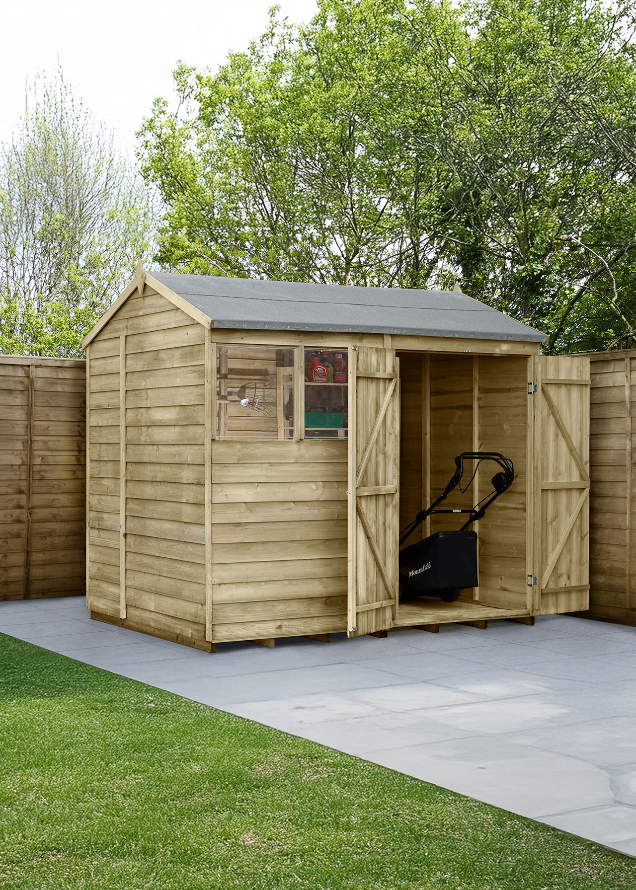 4LIFE Reverse Apex Shed 8x6 With Doors & 2 Windows Installed
