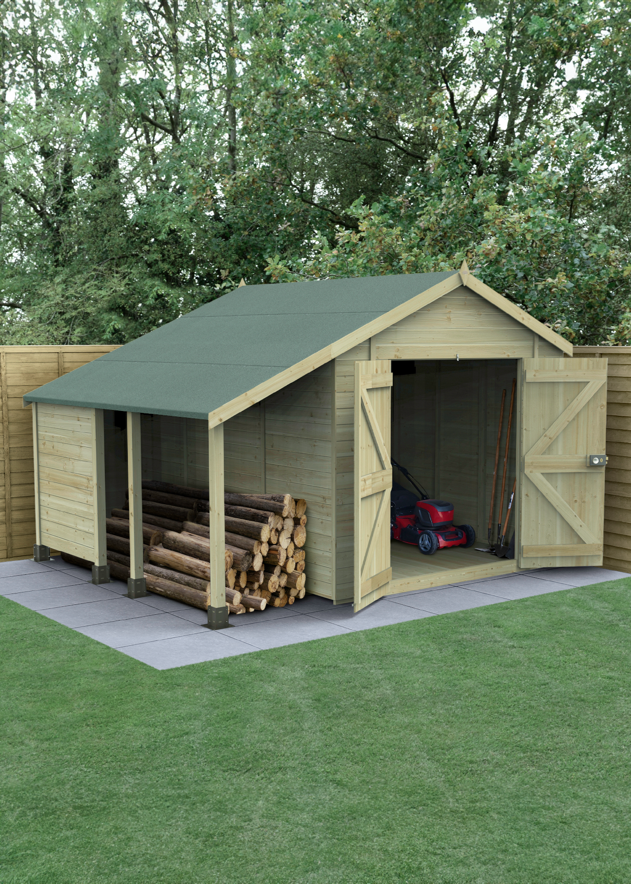 Timberdale 10x8 Apex Shed With Double Door & Log Store