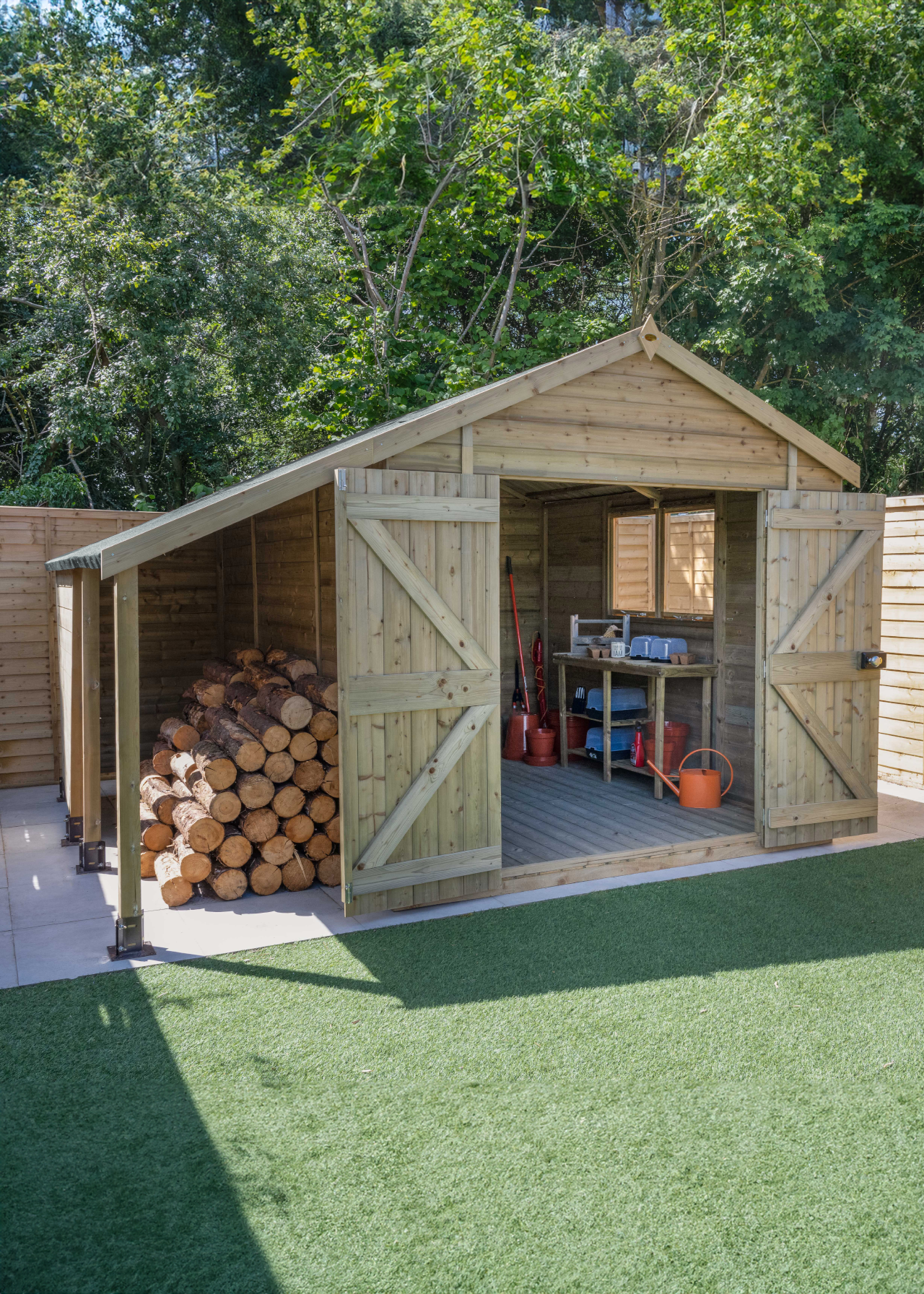 Timberdale 10x8 Apex Shed With Log Store & Double Door (Inst