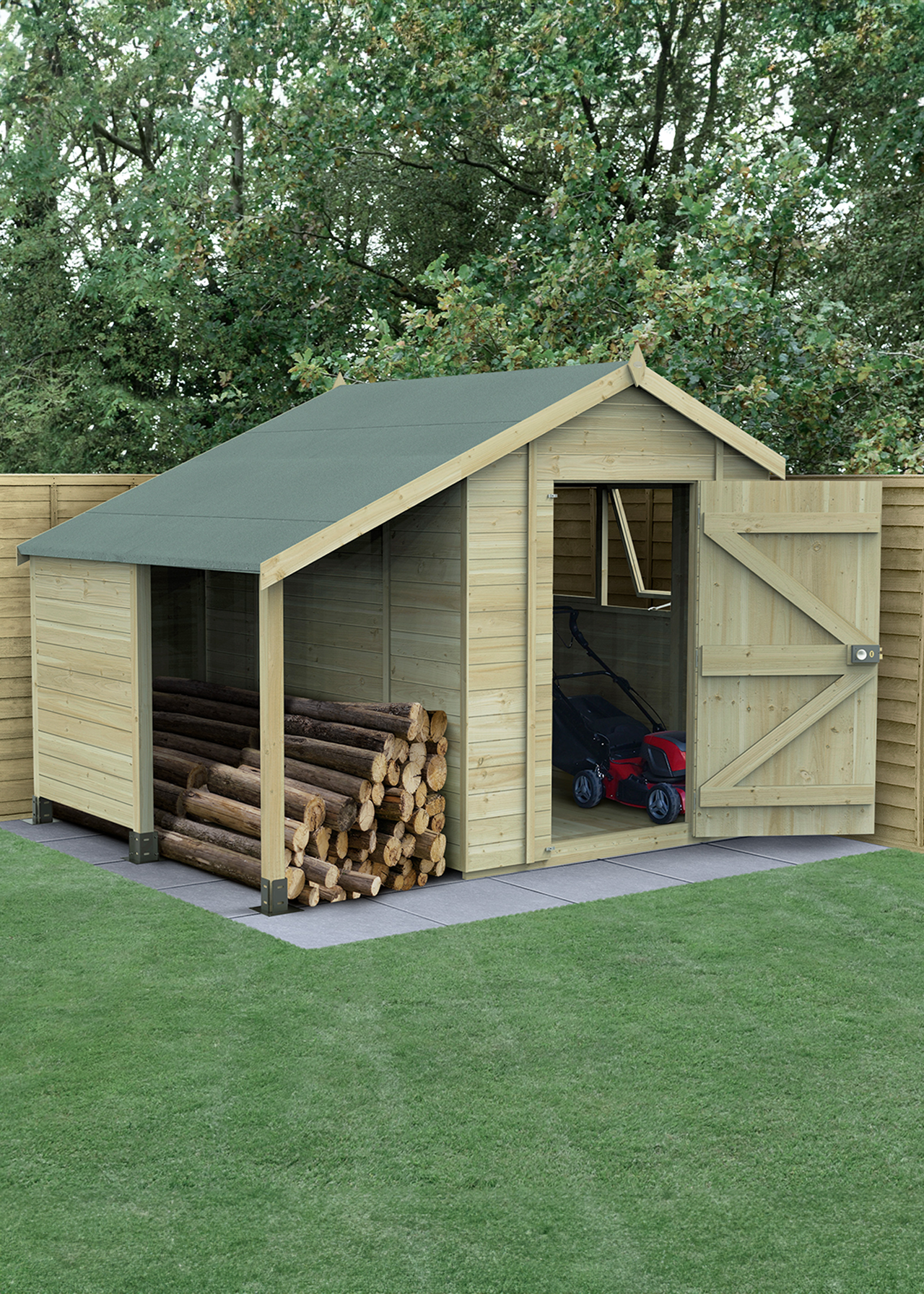 Timberdale 6x8 Apex Shed With Log Store (Installed)