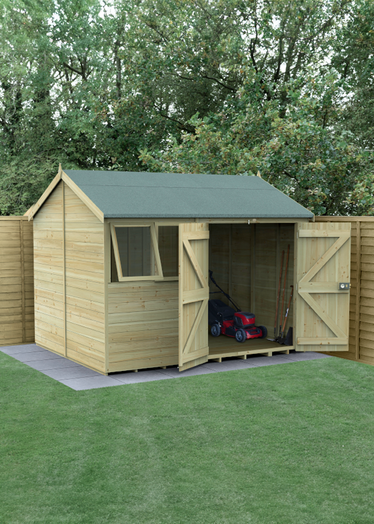 Timberdale 10x8 Reverse Apex Shed With Double Door Installed