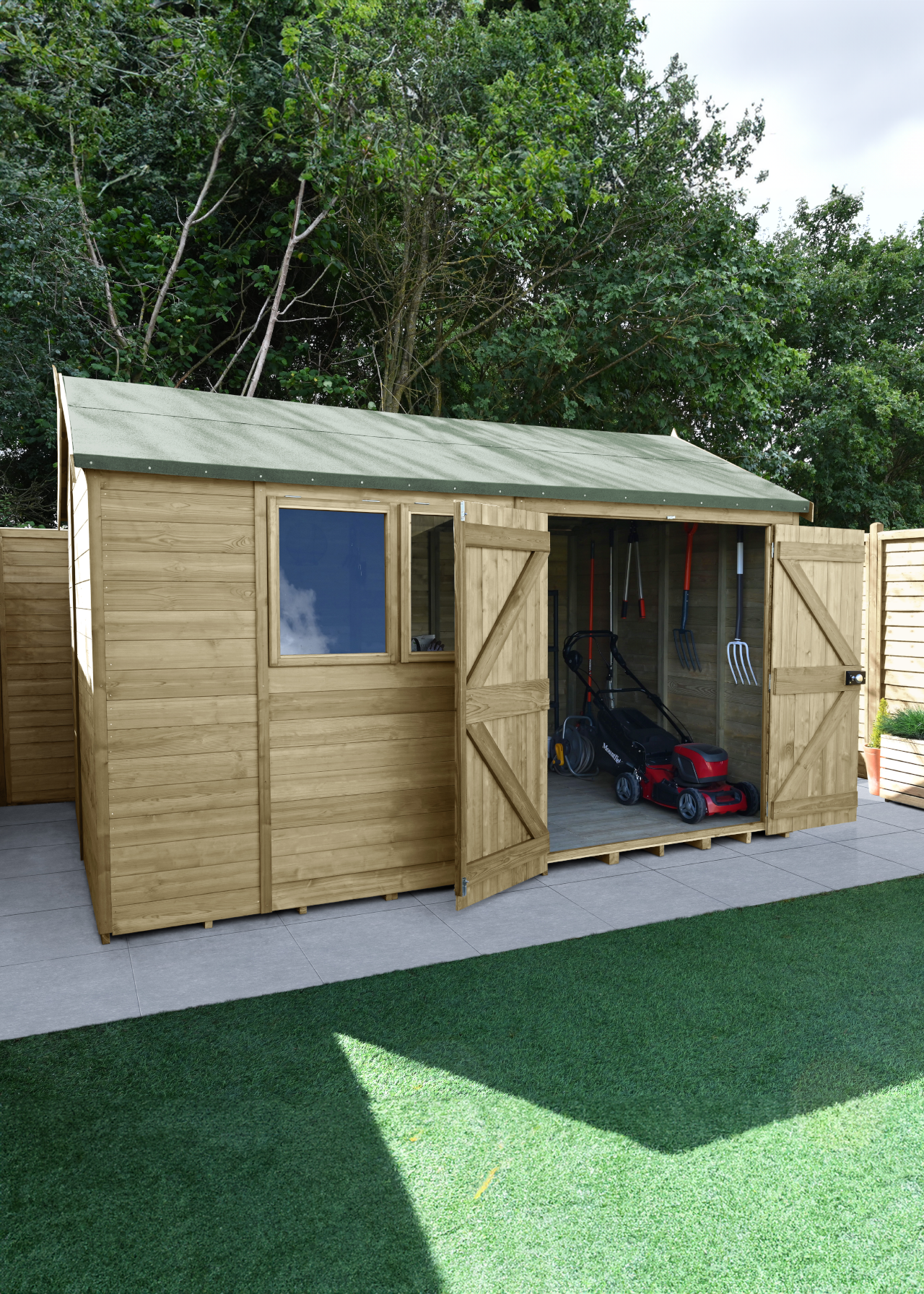 Timberdale 12x8 Reverse Apex Shed With Doors Installed