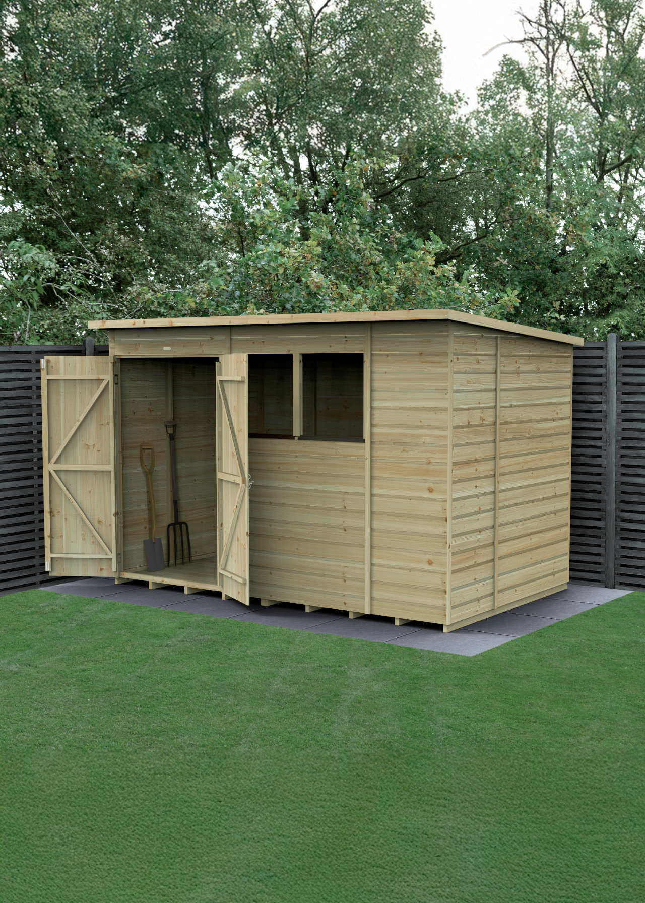 Beckwood 10x6 Pent Shed With Double Door & 2 Windows