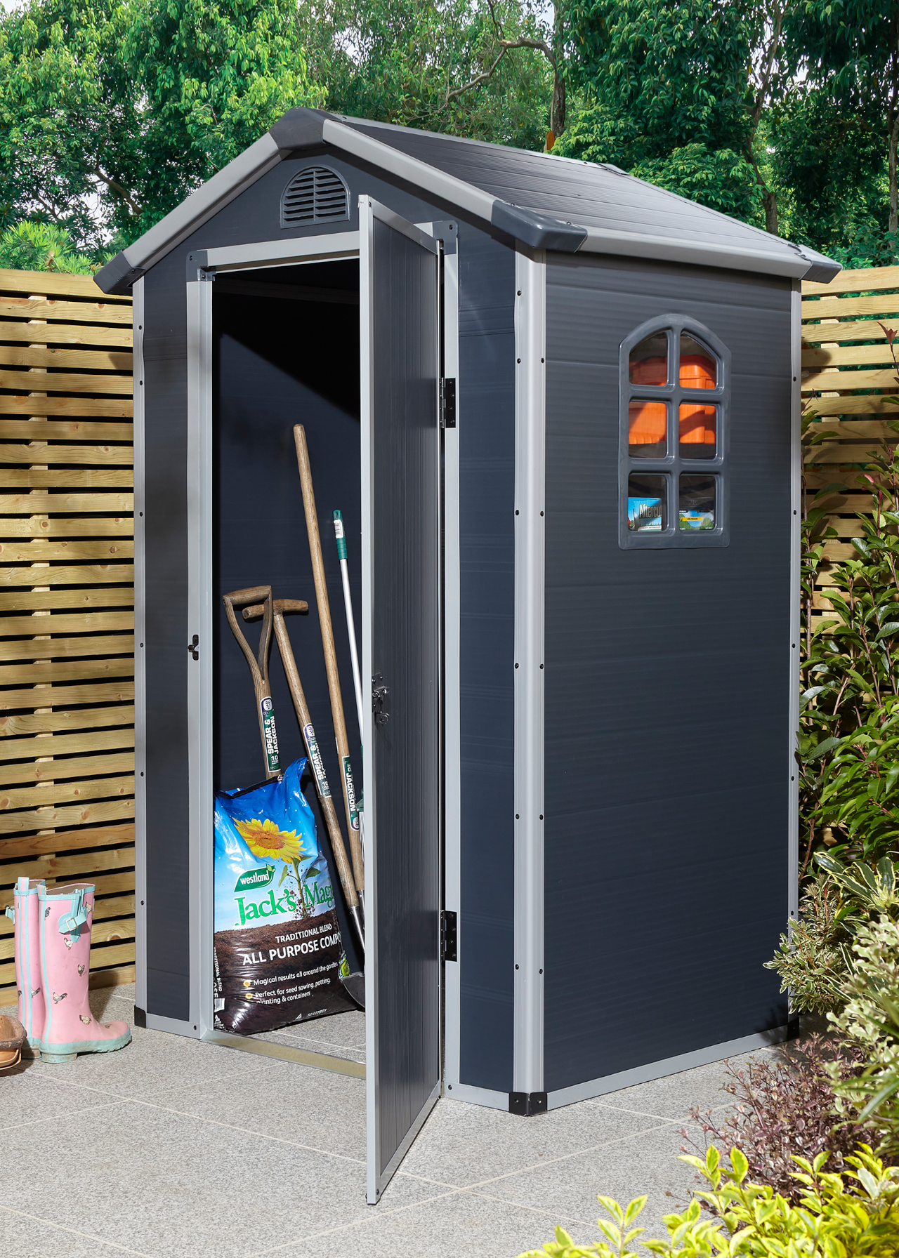 Airevale 4x3 Plastic Apex Shed in Dark Grey