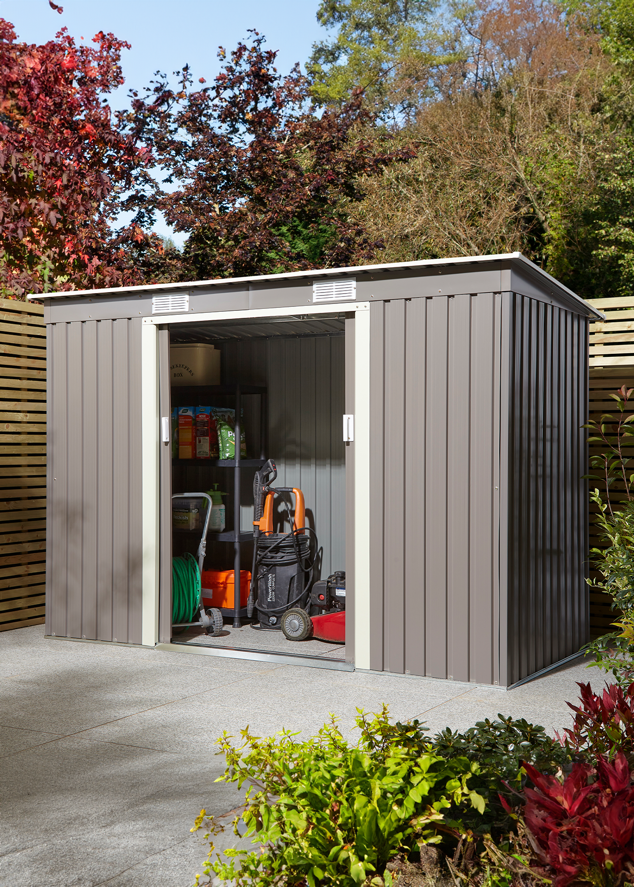 Trentvale 8x4 Metal Pent Shed In Light Grey With Double Door