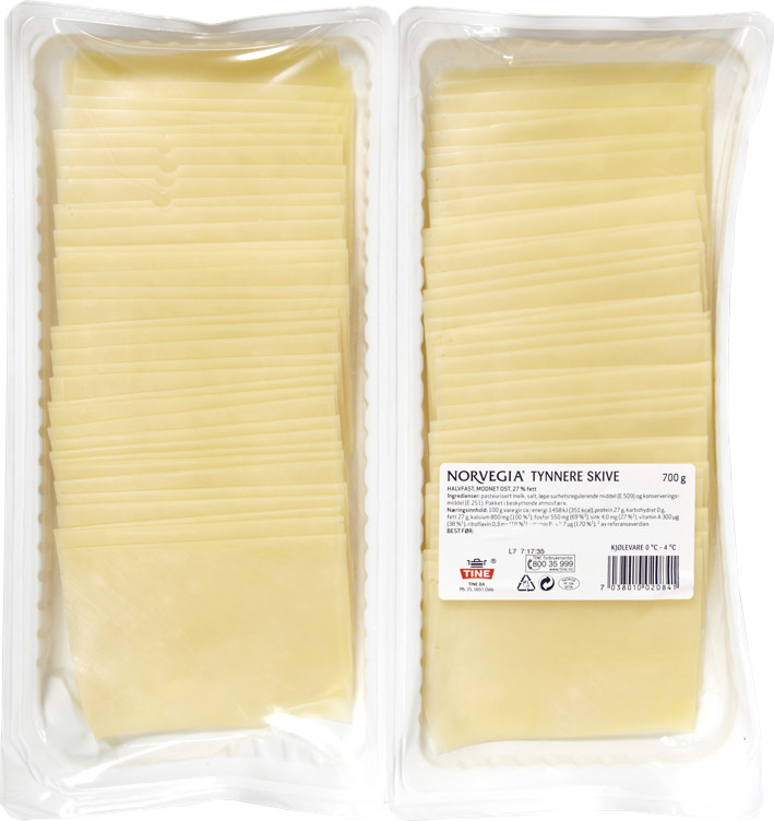 CHEESE NORVEGIA 27% TRAY THINNER SLICES  700G