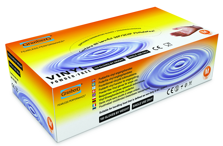 ENGANGSHANSKER M ULTRASOFT VINYL/PVC, PUDDERFRI KLAR FARGE