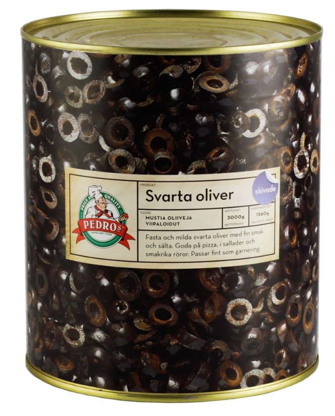 OLIVEN SORT SKIVET PEDROS 3 KG