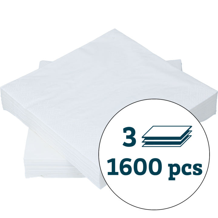 SERVIETT 3-LAG HVIT 33X33CM