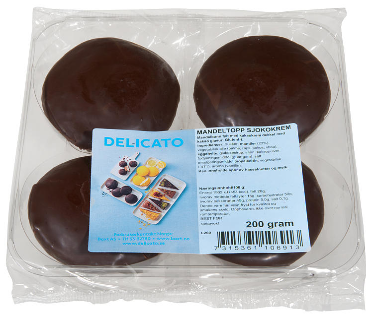 MANDELTOPP M SJOKOLADE 200G DELICATO