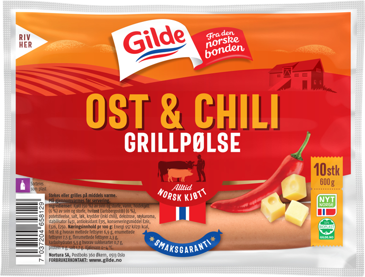 GRILLPØLSE OST&CHILI 600G