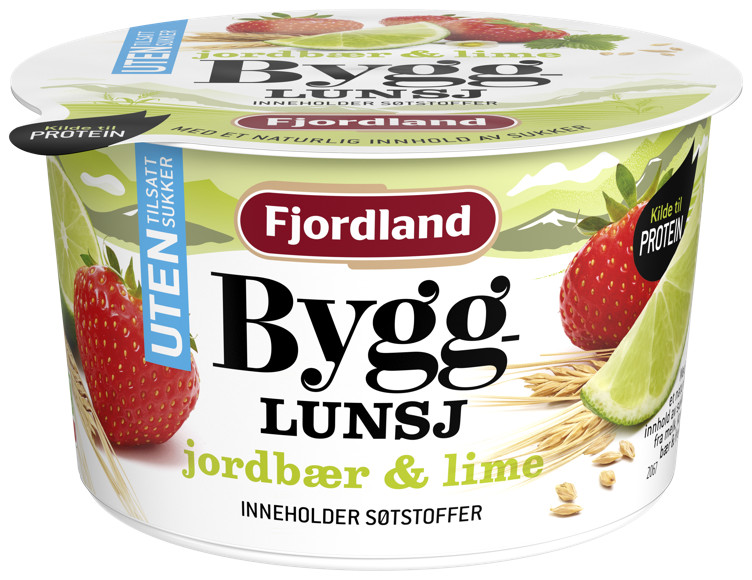 BYGGLUNSJ UTEN TILSATT SUKKER MED JORDBÆR OG LIME 150G FJORD