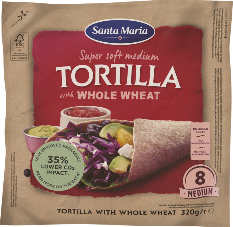 TORTILLA WHOLE WHEAT MEDIUM (8-PACK) 320G SANTA MARIA