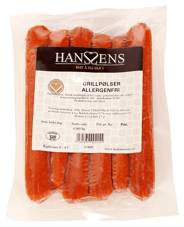 GRILLPØLSER ALLERGENFRI 360G HANSSENS