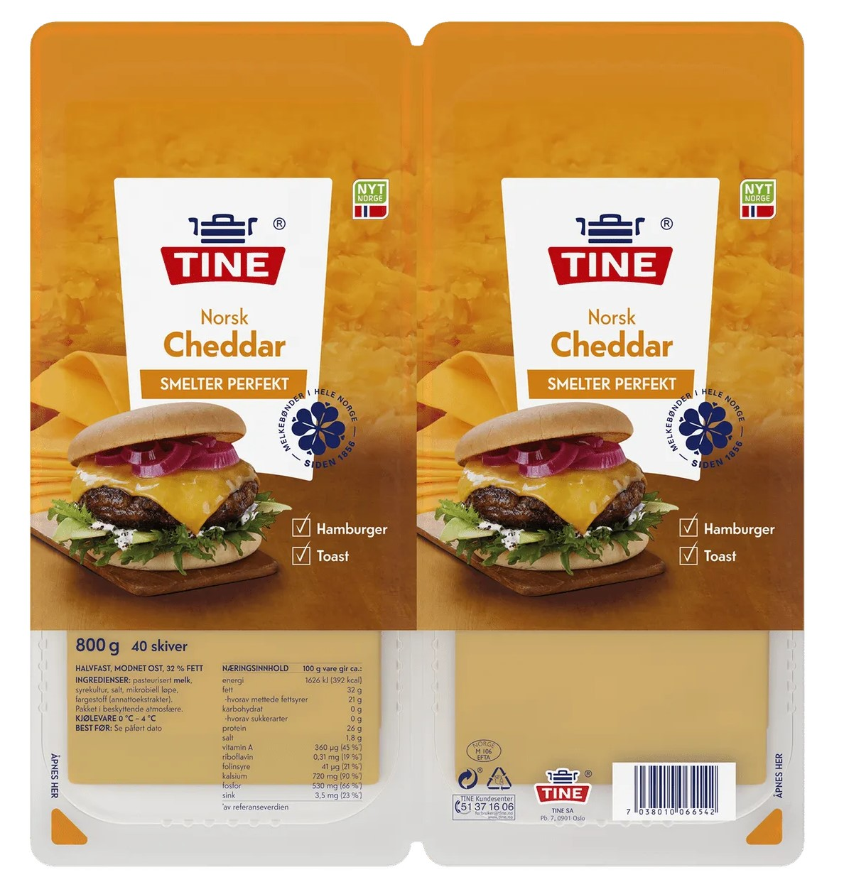 NORSK CHEDDAR SKIVET 800G TINE