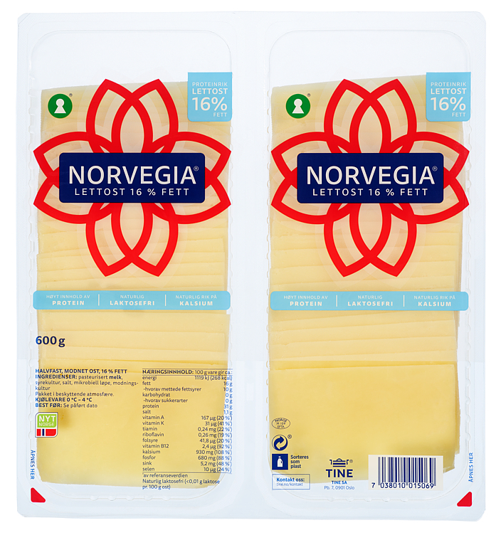 NORVEGIA LETT 16% HOTELLBRETT 600G TINE